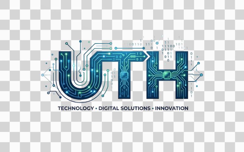 Logo UTH kết hợp công nghệ số, mạch điện