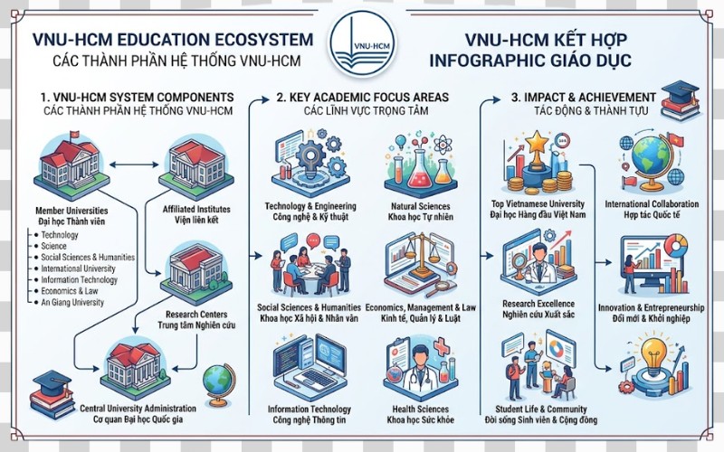 Logo VNU-HCM kết hợp infographic giáo dục