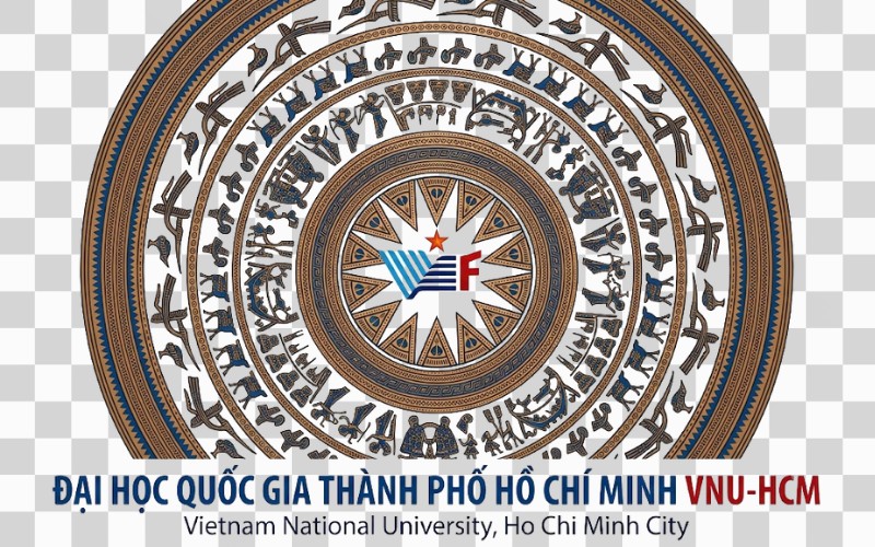Logo VNU-HCM kết hợp nền họa tiết trống đồng