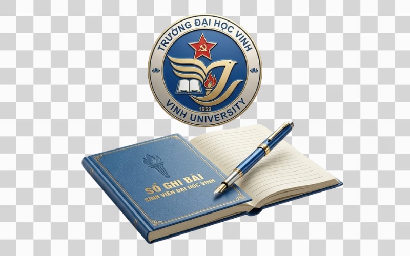 Logo trường đại học vinh kết hợp bút & vở
