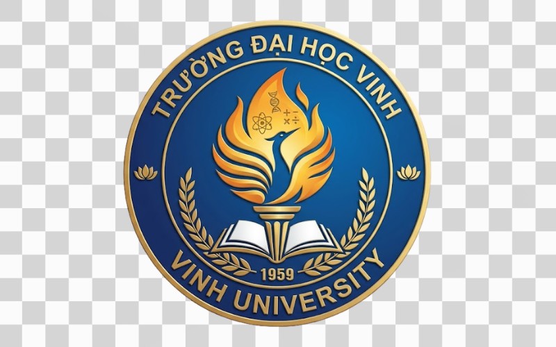 Logo trường đại học vinh kết hợp ngọn đuốc tri thức