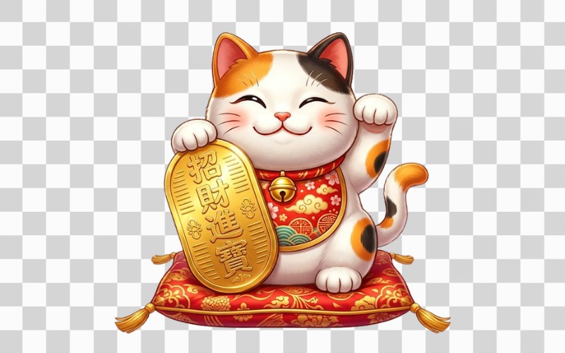 Mèo thần tài PNG cầm đồng tiền vàng