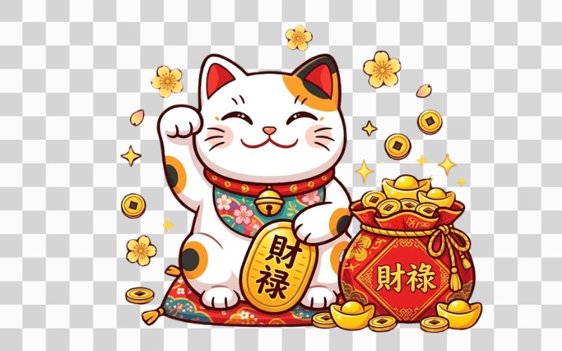 Mèo thần tài PNG kết hợp túi tiền – tài lộc