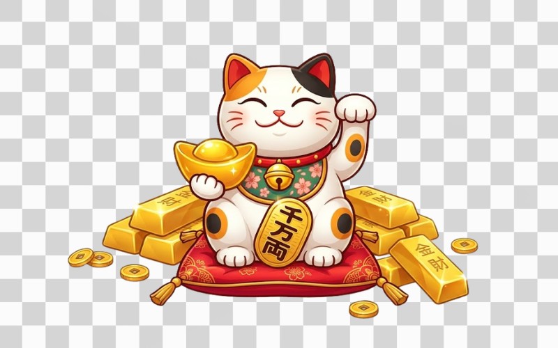 Mèo thần tài PNG kết hợp vàng thỏi