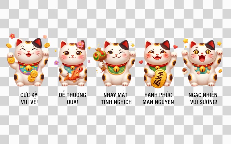 Mèo thần tài PNG nhiều biểu cảm (cute, vui vẻ)