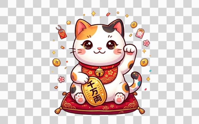 Mèo thần tài PNG phong cách chibi dễ thương