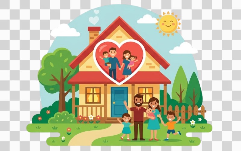 Ngôi nhà vector kết hợp biểu tượng gia đình