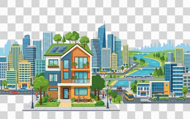Ngôi nhà vector kết hợp đô thị – thành phố