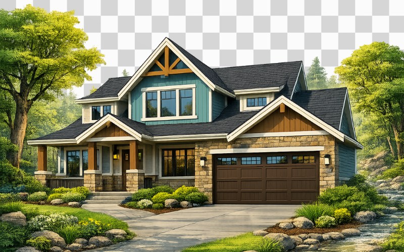 Ngôi nhà vector kết hợp thiên nhiên