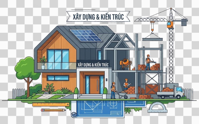 Ngôi nhà vector kết hợp xây dựng – kiến trúc