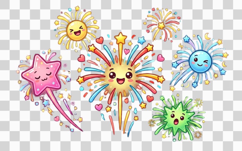 Pháo hoa vector phong cách chibi – hoạt hình