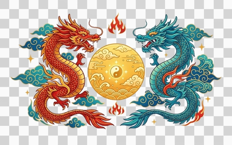 Rồng chầu mặt nguyệt vector PNG nền trong suốt