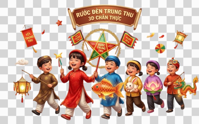 Rước đèn trung thu vector 3D chân thực