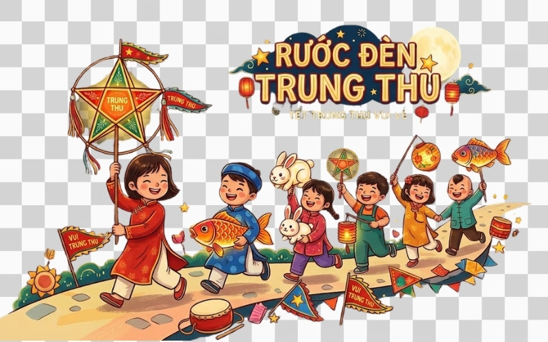 Rước đèn trung thu vector PNG nền trong suốt