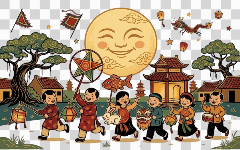 Rước đèn trung thu vector cổ điển – truyền thống