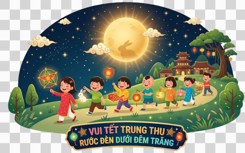Rước đèn trung thu vector đêm trăng – bầu trời sao