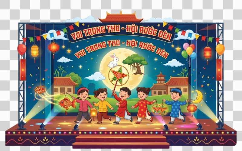 Rước đèn trung thu vector phối cảnh sân khấu – sự kiện