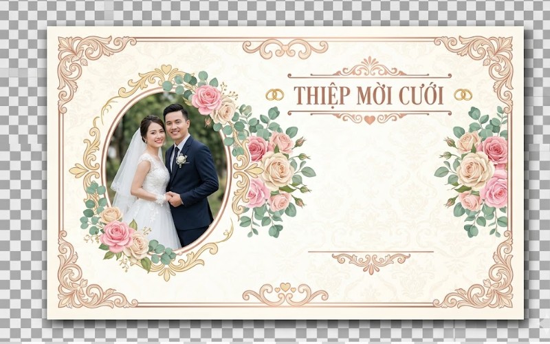 Thiệp cưới vector kết hợp ảnh cô dâu chú rể