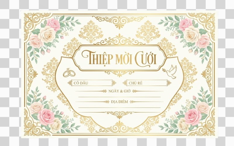 Thiệp cưới vector kết hợp hoa văn trang trí