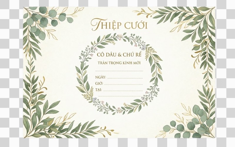 Thiệp cưới vector kết hợp lá và cành