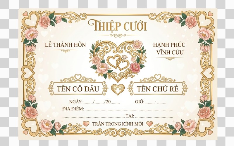 Thiệp cưới vector kết hợp trái tim