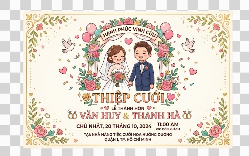 Thiệp cưới vector phong cách hoạt hình