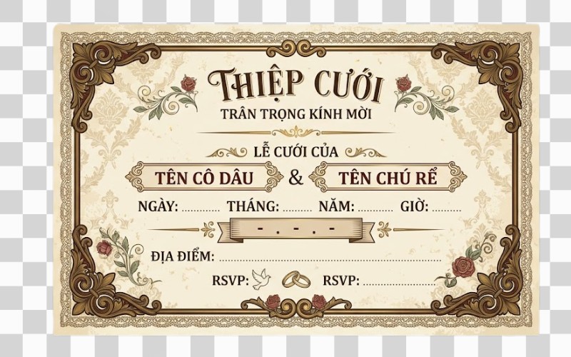 Thiệp cưới vector phong cách vintage hoài cổ