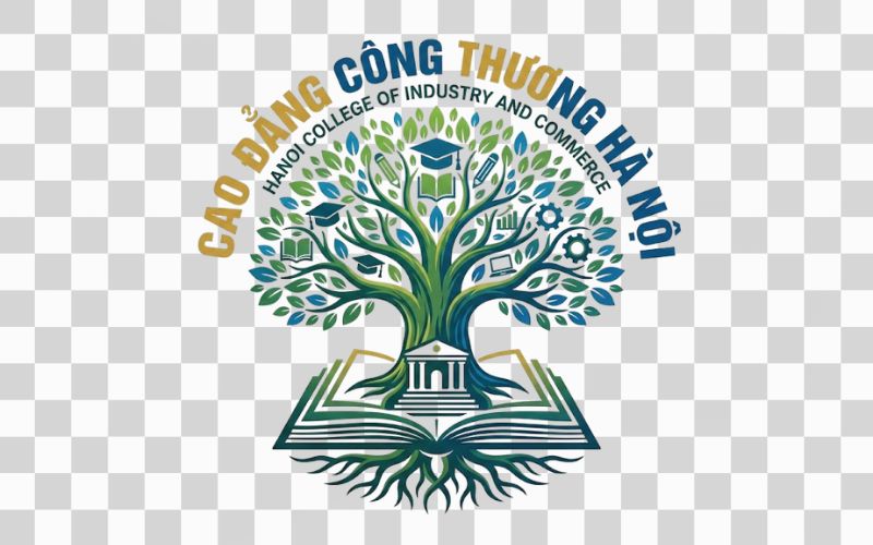Logo Cao đẳng Công Thương Hà Nội kết hợp hình ảnh cây cổ thụ và nền tảng giáo dục