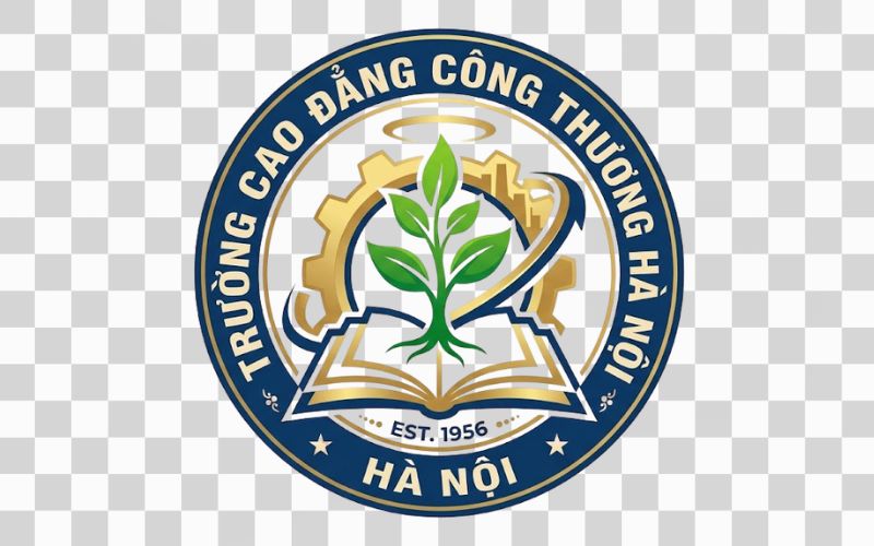 Logo Cao đẳng Công Thương Hà Nội kết hợp hình ảnh quyển sách và mầm cây tri thức
