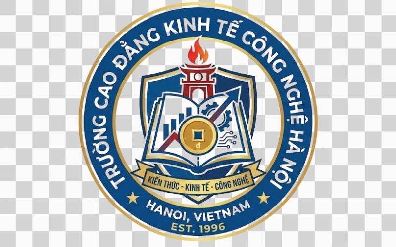 Logo Cao đẳng Kinh tế Công nghệ Hà Nội kết hợp hình ảnh đồng tiền và kiến thức kinh tế
