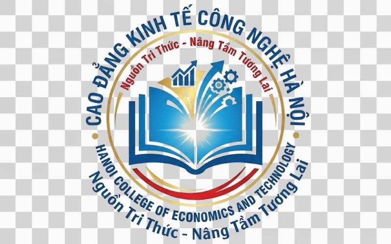 Logo Cao đẳng Kinh tế Công nghệ Hà Nội kết hợp hình ảnh sách mở và nguồn tri thức