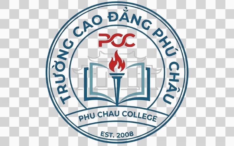 Logo Cao đẳng Phú Châu kết hợp biểu tượng giáo dục và tri thức