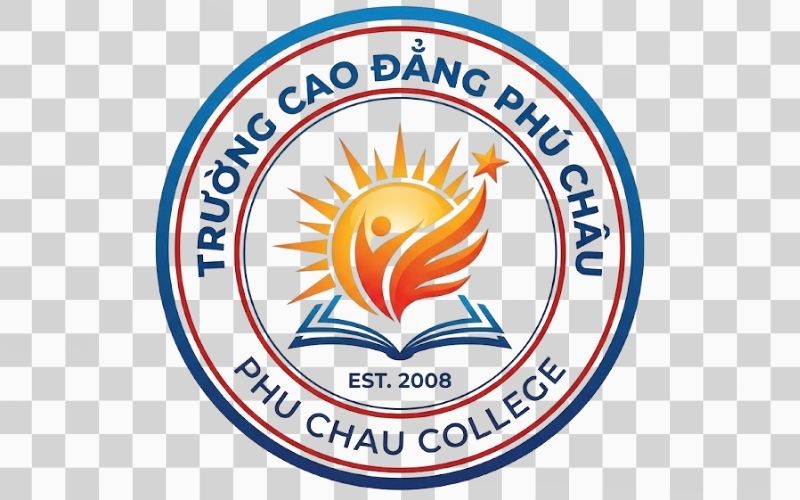 Logo Cao đẳng Phú Châu kết hợp biểu tượng mặt trời và năng lượng tuổi trẻ