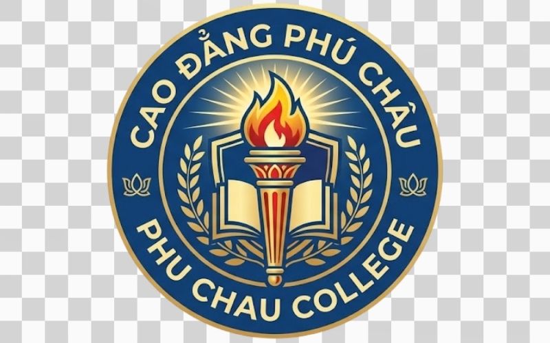 Logo Cao đẳng Phú Châu kết hợp hình ảnh ngọn đuốc và tinh thần khai sáng
