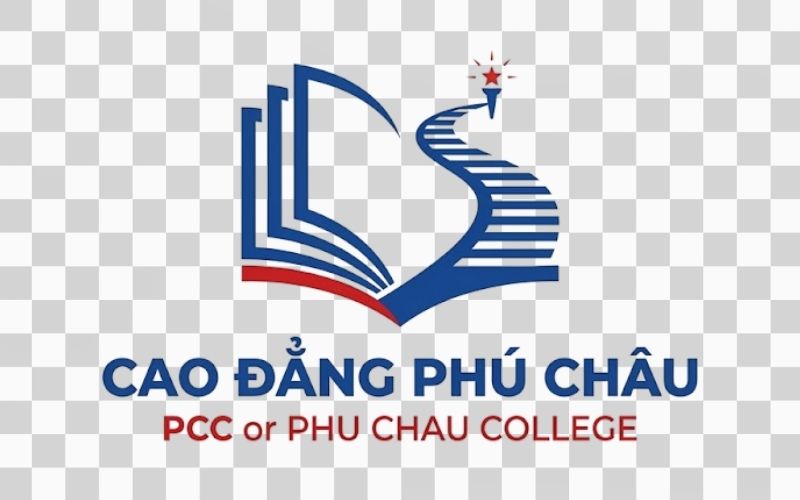 Logo Cao đẳng Phú Châu kết hợp hình ảnh quyển sách và hành trình học tập