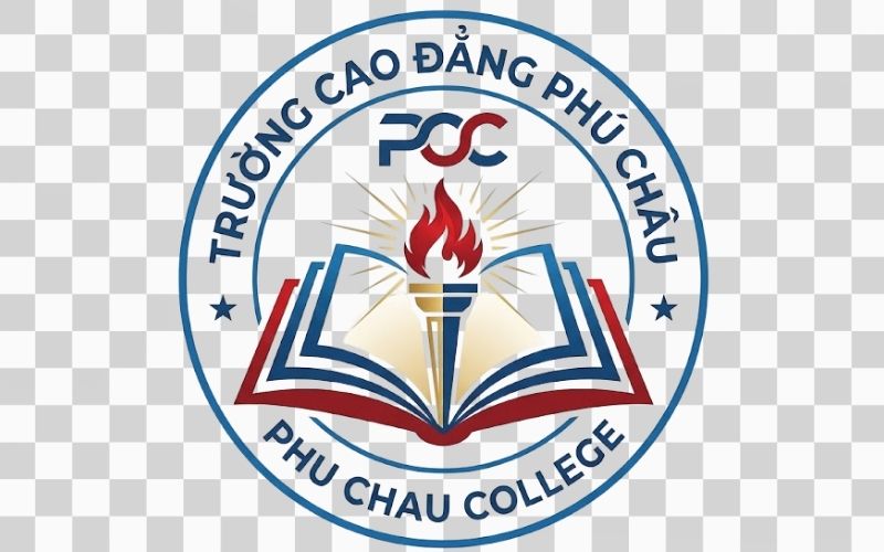Logo Cao đẳng Phú Châu kết hợp hình ảnh sách mở và nguồn tri thức