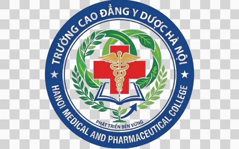 Logo Cao đẳng Y Dược Hà Nội kết hợp hình ảnh lá cây và định hướng phát triển bền vững