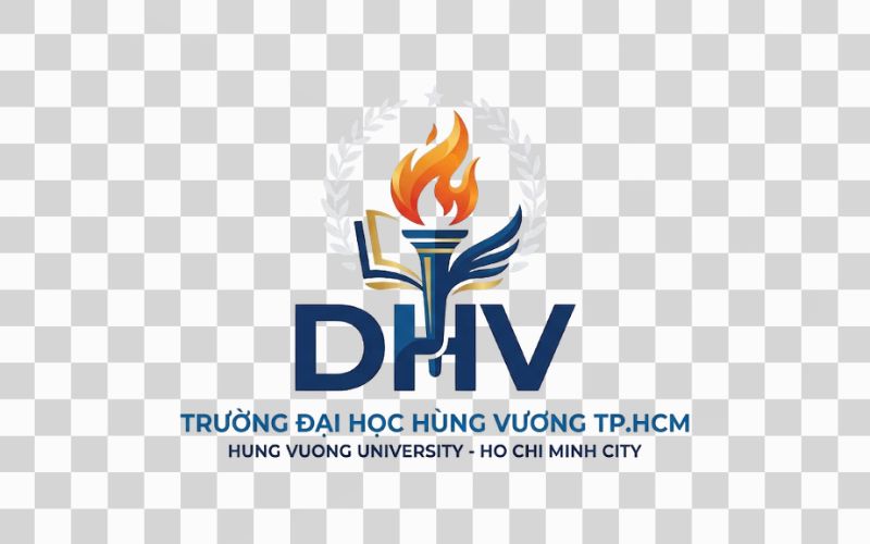 Logo DHV kết hợp biểu tượng ngọn đuốc tri thức