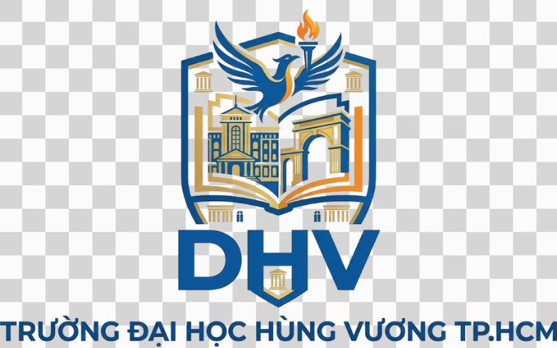Logo DHV kết hợp hình ảnh tòa nhà và kiến trúc trường học