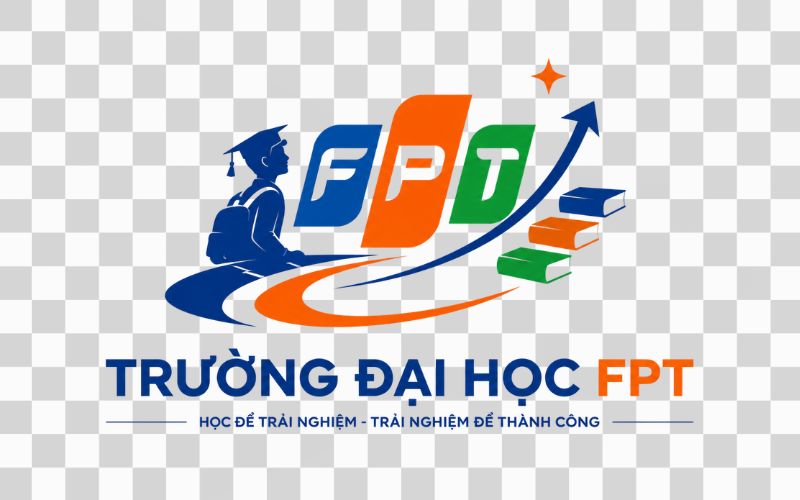 Logo FPT kết hợp hình ảnh sinh viên và hành trình học tập