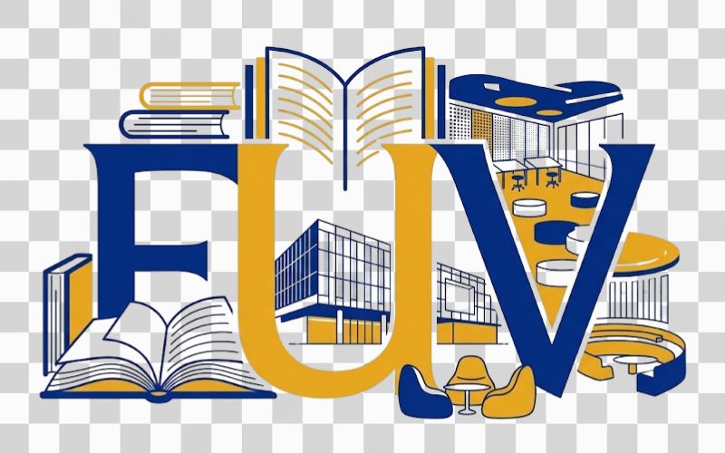 Logo FUV kết hợp sách và không gian học tập hiện đại