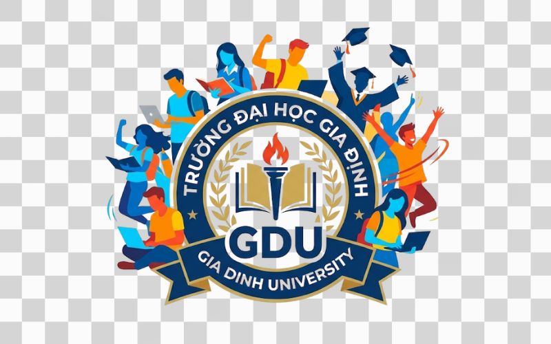 Logo GDU kết hợp hình ảnh sinh viên và tuổi trẻ