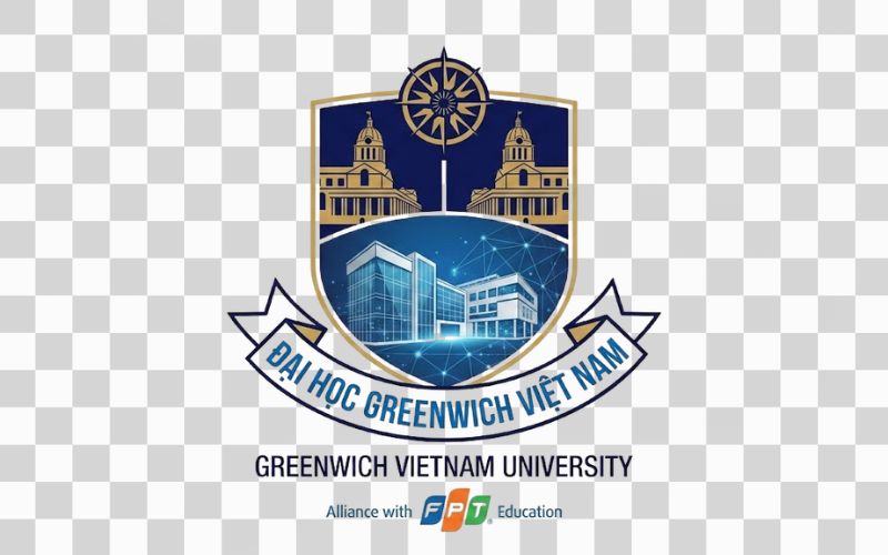 Logo Greenwich Vietnam kết hợp biểu tượng trường học và môi trường học tập hiện đại