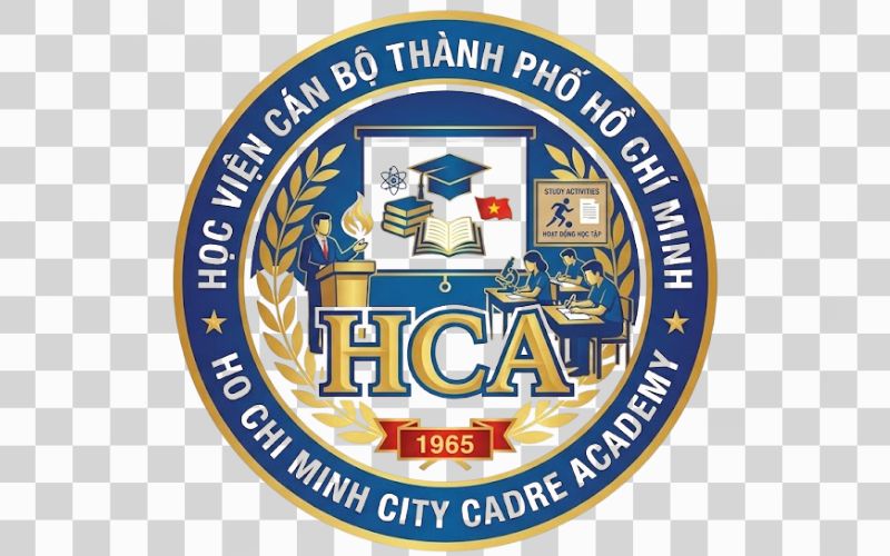 Logo HCA kết hợp cùng hình ảnh lớp học và hoạt động học tập