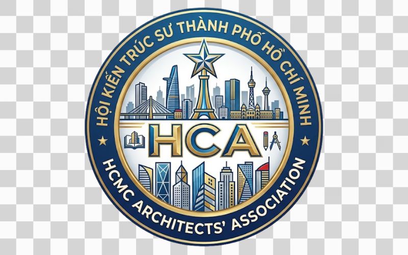 Logo HCA kết hợp cùng hình ảnh thành phố và công trình kiến trúc