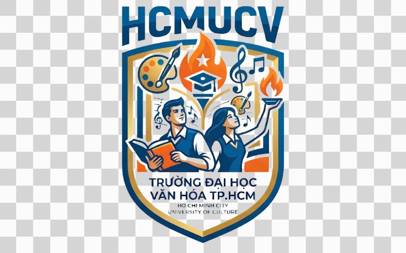 Logo HCMUCV kết hợp biểu tượng âm nhạc và nghệ thuật