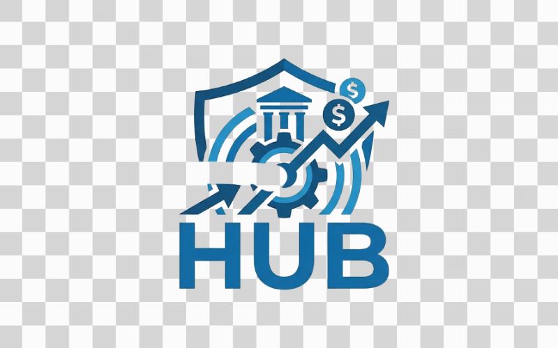Logo HUB kết hợp biểu tượng tài chính ngân hàng