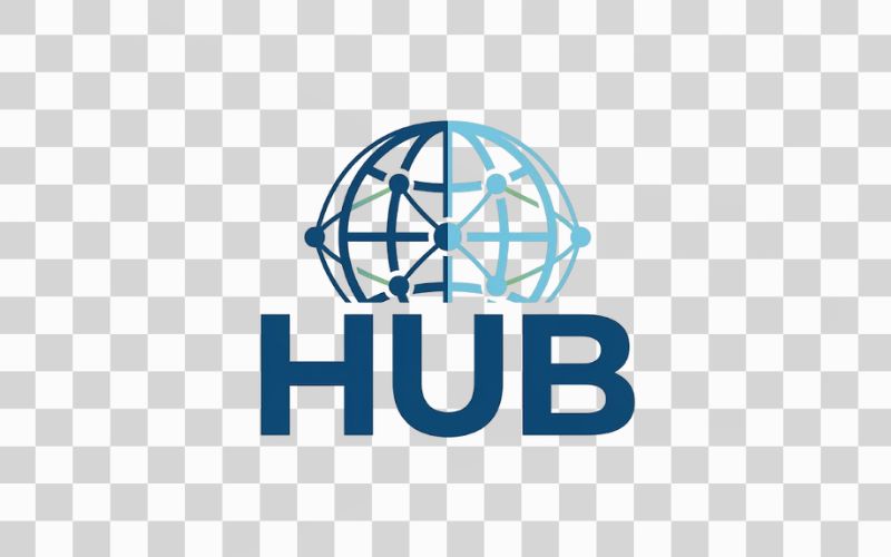 Logo HUB kết hợp biểu tượng toàn cầu hóa