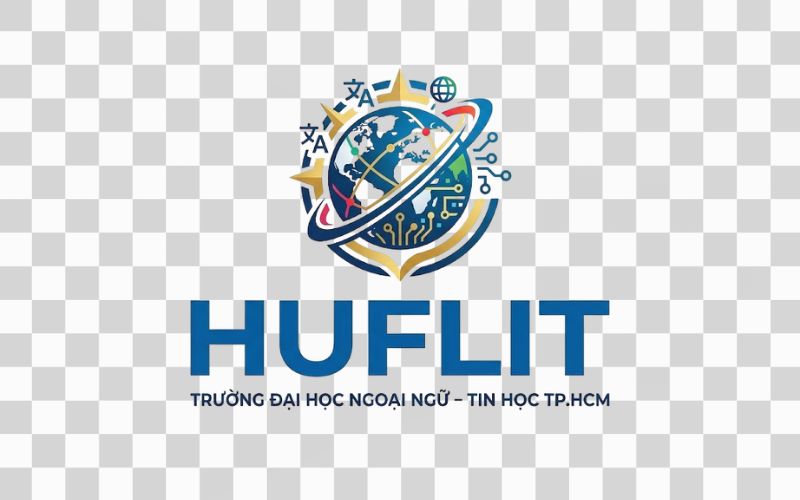Logo HUFLIT kết hợp biểu tượng hội nhập toàn cầu