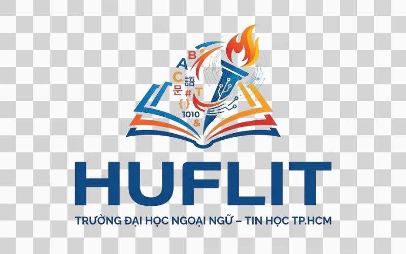 Logo HUFLIT kết hợp biểu tượng ngôn ngữ